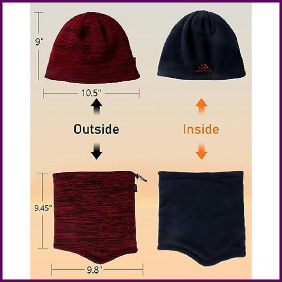 Winter Beanie Hat Scarf Set Warm Knit Thick Fleece Lined  Fleece Lined Knit Beanie Scarf Set Windproof Winter Ski Gear